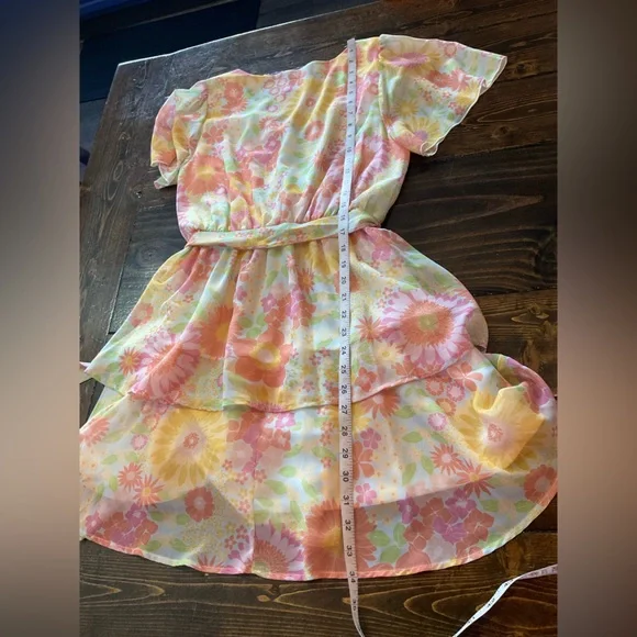 Peach Love California Floral Mini Dress - Pink, Yellow, Orange - Picture 7 of 8